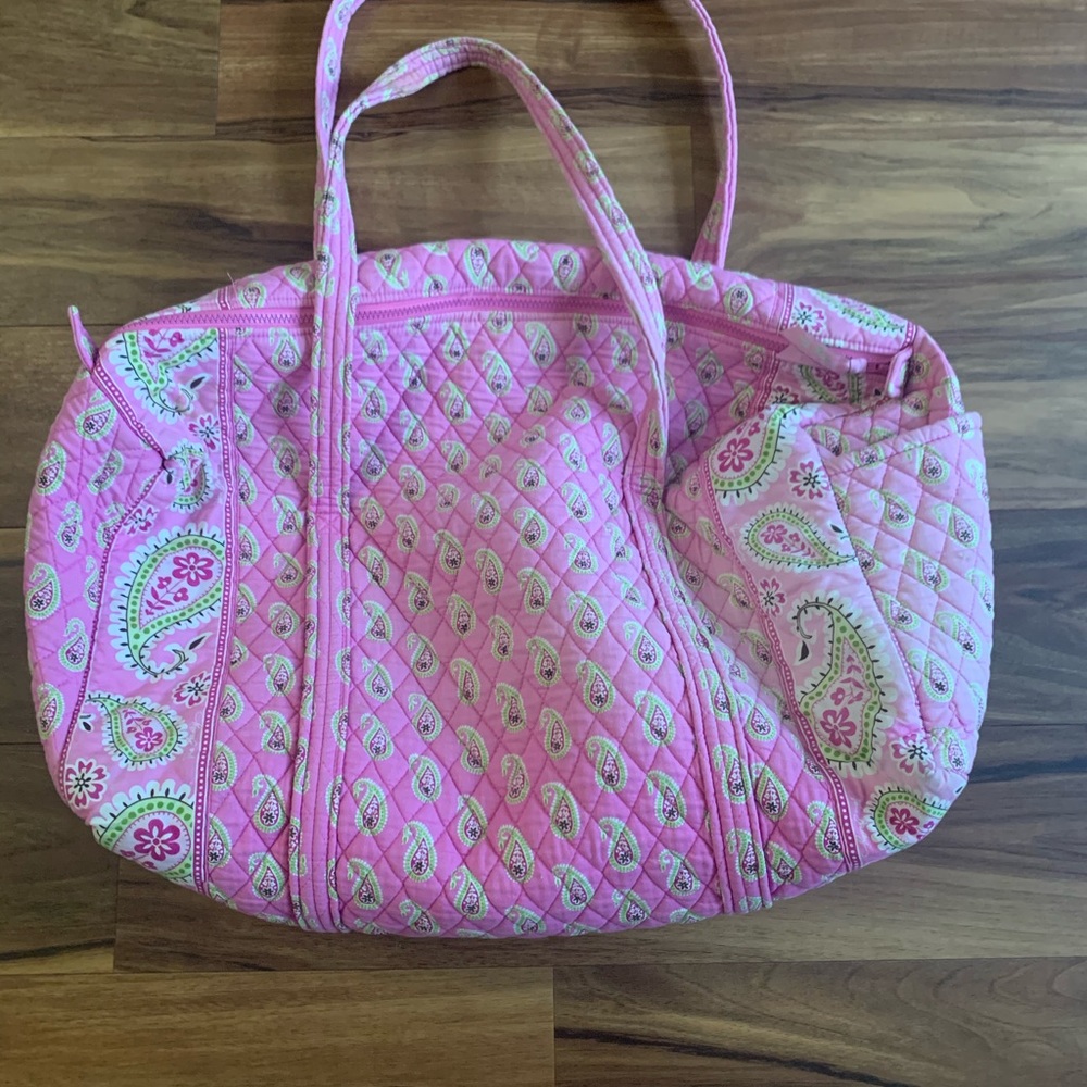 Vera Bradley pink paisley duffel bag.